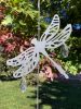 Dragonfly Hanging Hook for Wind Chimes, Bird Feeders, Plants, Memorial Garden - Silver Dragonfly with Crystal Prisms by Weathered Raindrop