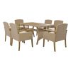Outdoor Patio 7-Piece Dining Table Set All Weather PE Rattan Dining Set with Wood Tabletop and Cushions for 6; White